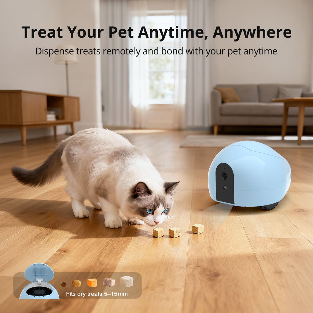 BQ75-Pet Camera Robot with Treat Dispenser & Laser Toy, HD Video, Night Vision, 2-Way Audio, Mobile Feeder for Cats & Dogs, App Control & Auto Recharge