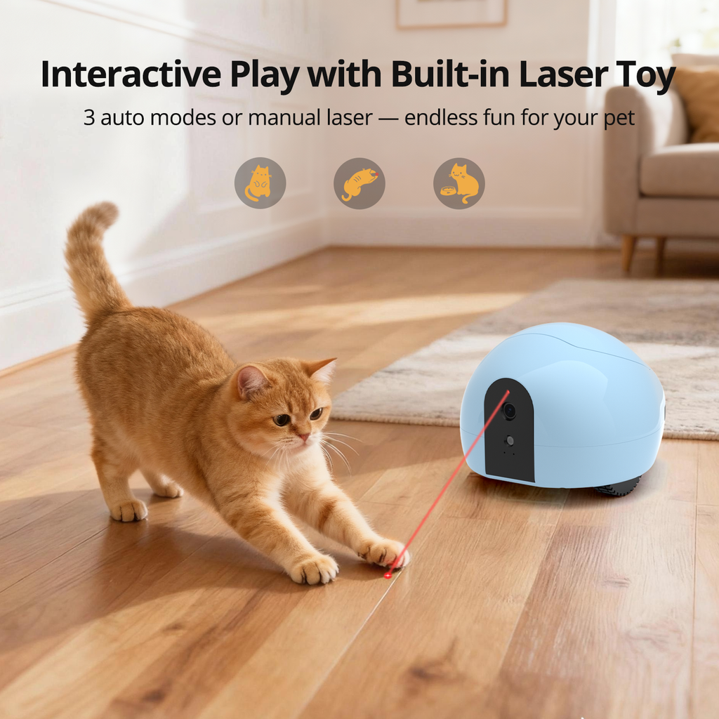 BQ75-Pet Camera Robot with Treat Dispenser & Laser Toy, HD Video, Night Vision, 2-Way Audio, Mobile Feeder for Cats & Dogs, App Control & Auto Recharge