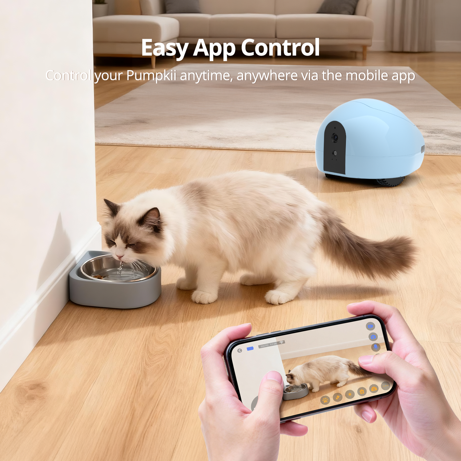 BQ75-Pet Camera Robot with Treat Dispenser & Laser Toy, HD Video, Night Vision, 2-Way Audio, Mobile Feeder for Cats & Dogs, App Control & Auto Recharge